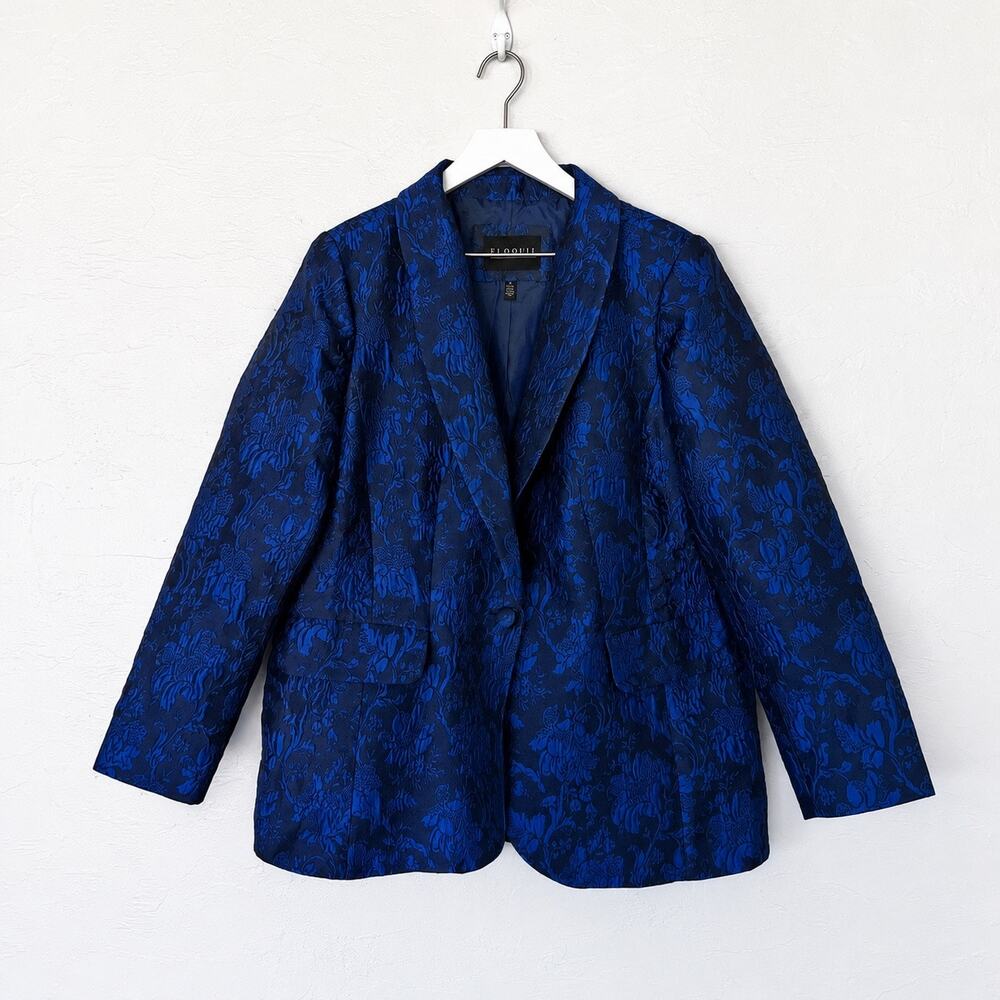 Eloquii Blue Black Floral Jacquard Brocade Blazer Size 16
